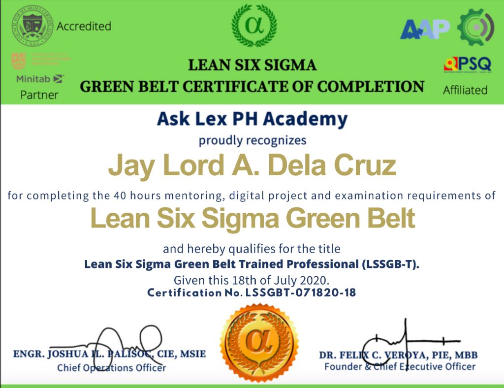 Lean Six Sigma Green Belt Certificate
