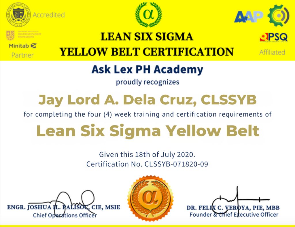 Lean Six Sigma Yellow Belt Certificate